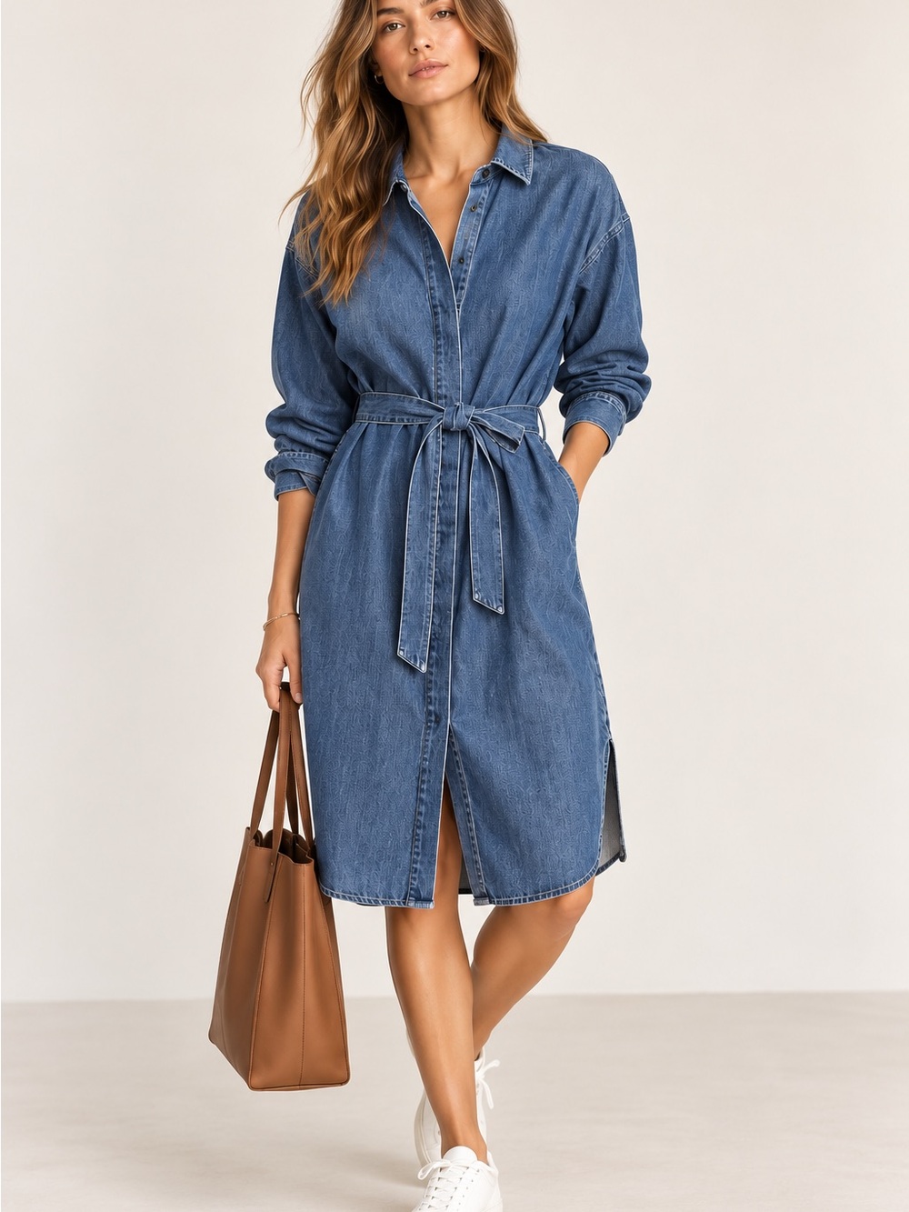 NWT James Perse Standard Denim Belted Shirt Dress Size 2 Blue